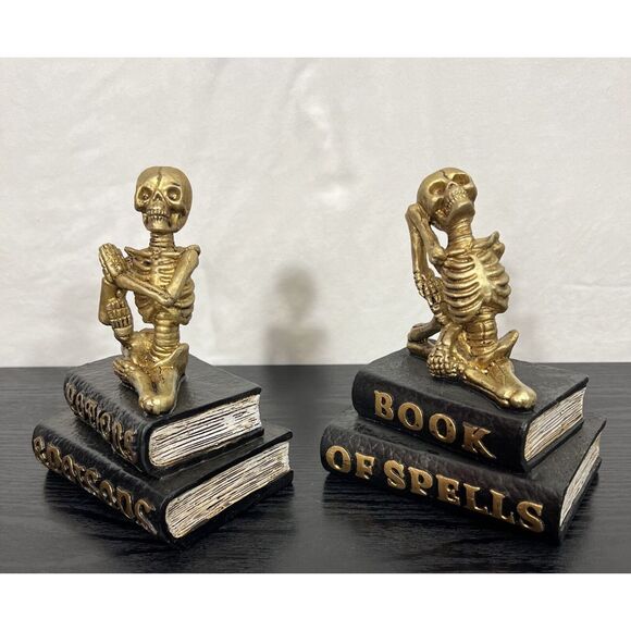 2 Skeleton Potion &Poisons and Book of Spells Decor Halloween Gold and Black - Picture 2 of 12